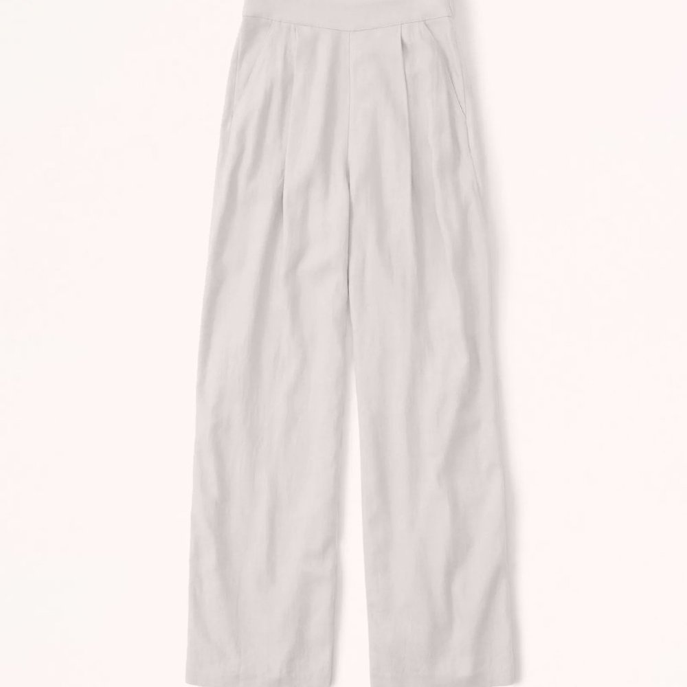 Linen-Blend Pull-On Wide Leg Pants